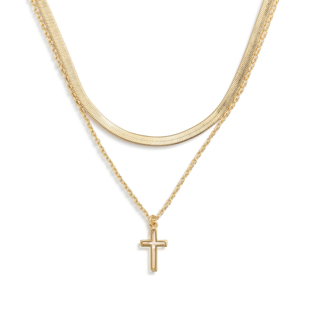 Layered Cross Gold Necklace 18in