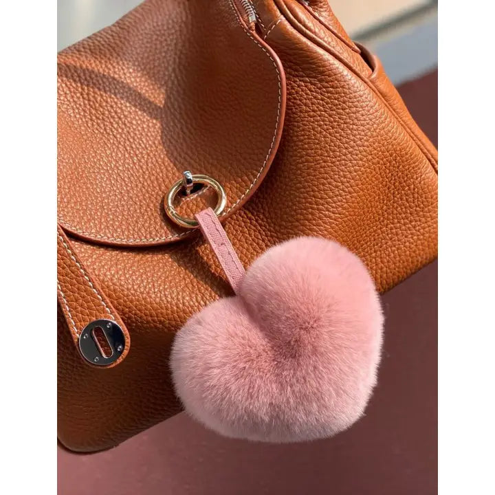 Heart Shaped Faux Mink Pandent Key Ring