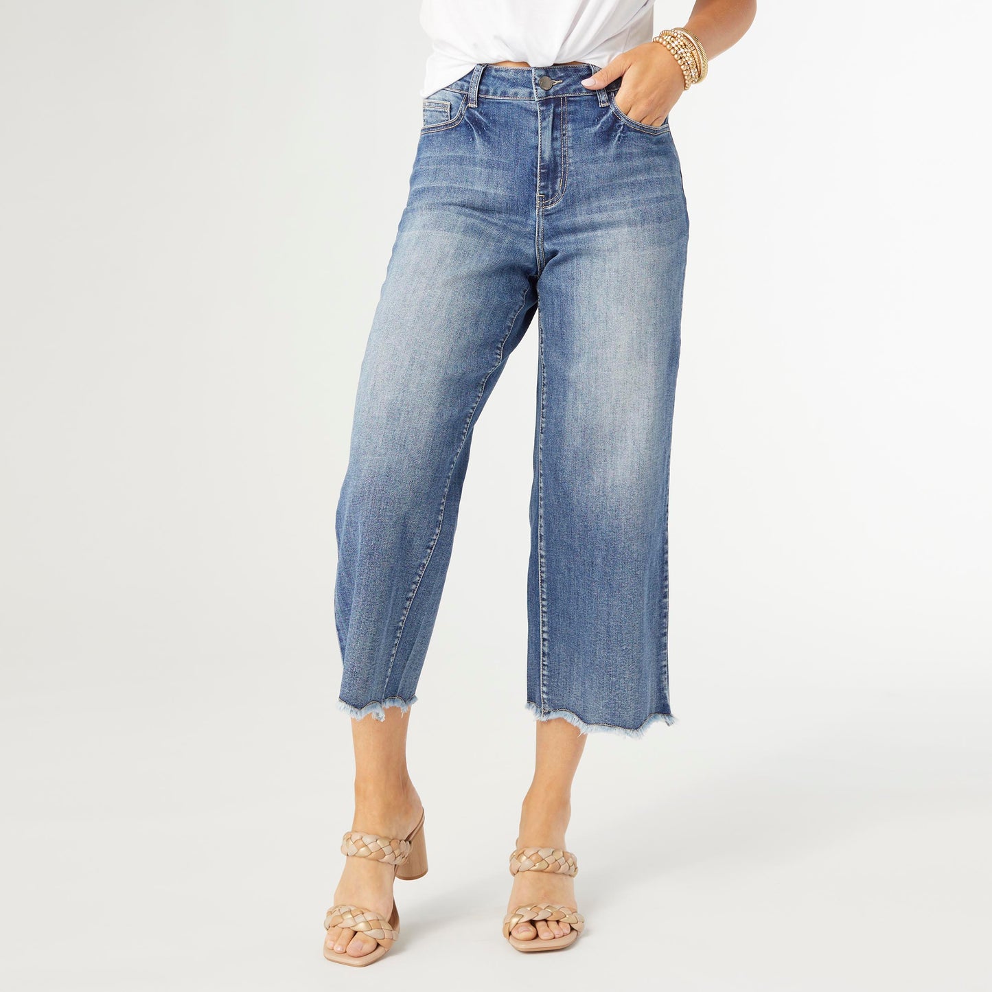 XL - Bambu Soft Wide Leg Raw Bottom Capri...