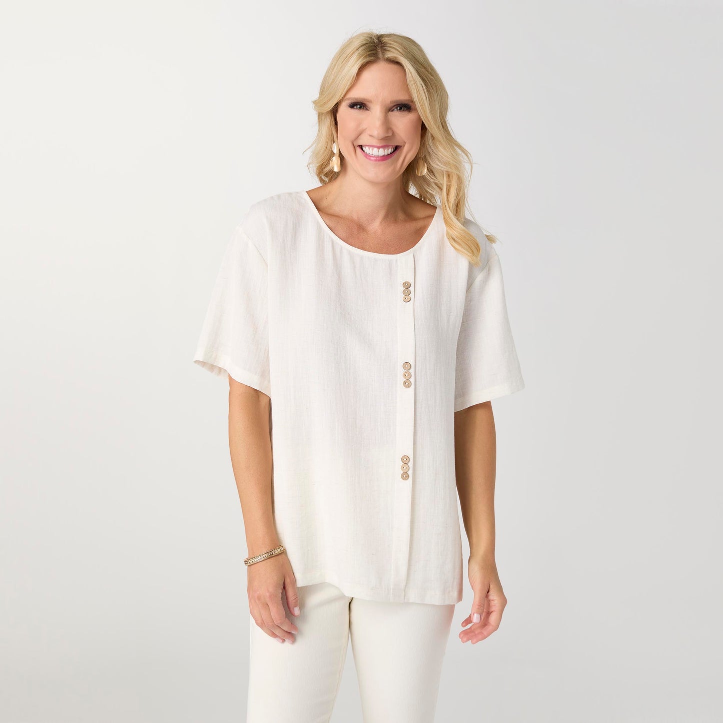 Elin Linen Top with Button Detail - Natural L/XL