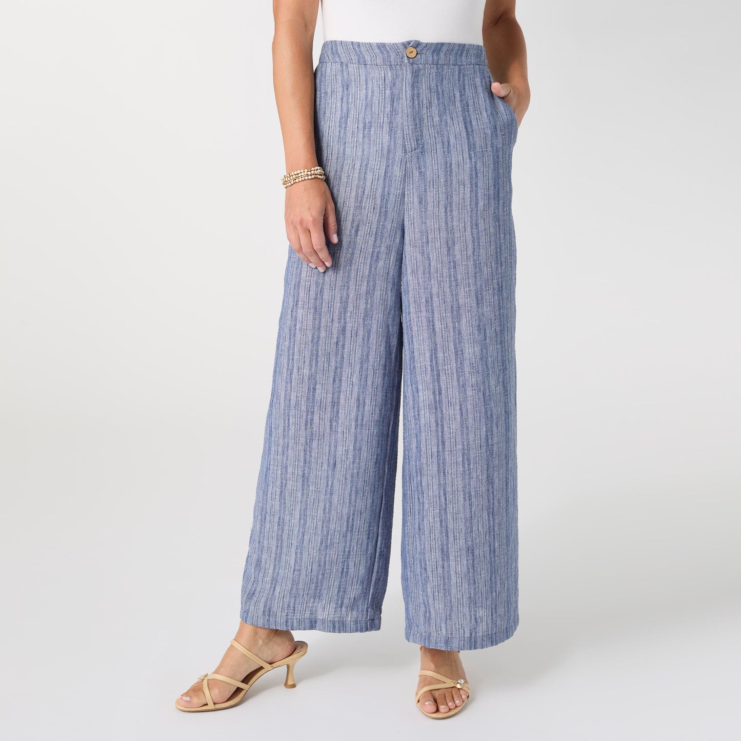Andrea Textured Pant with Pockets - Blue Stripe XS