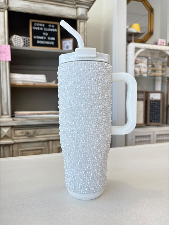 Simply Southern Rhinestone White Pearl Tumbler