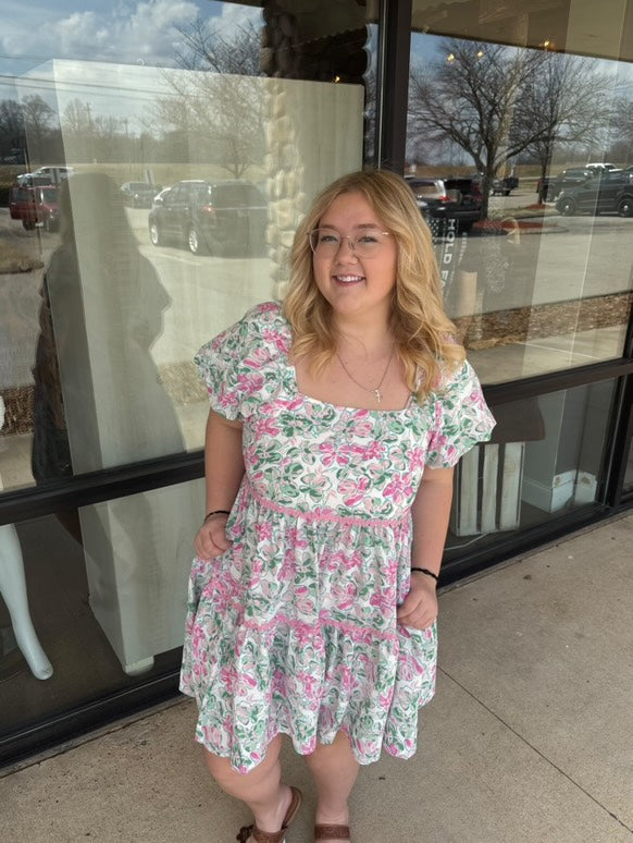 Floral Dress With Scallop Trim