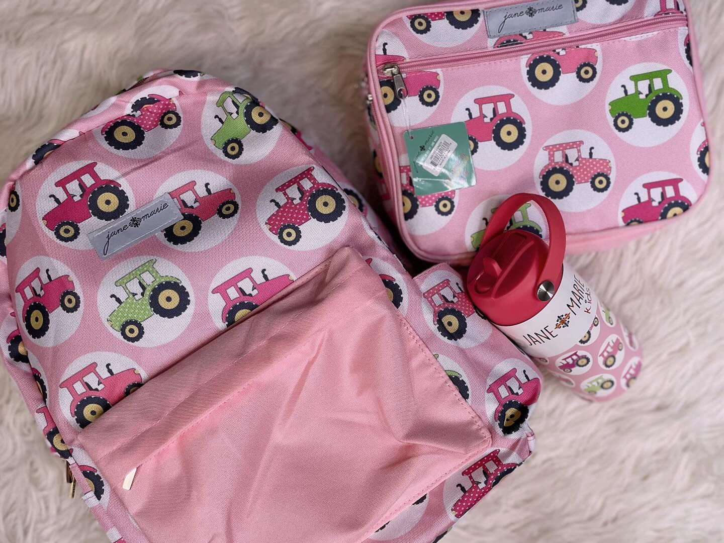 Pink Tractor Backpack, Lunchbox, & Water Bottle Set