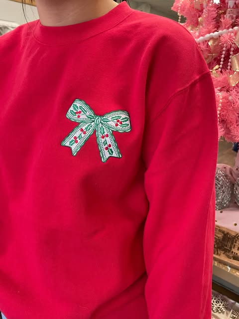 Holly Christmas Bow Pullover