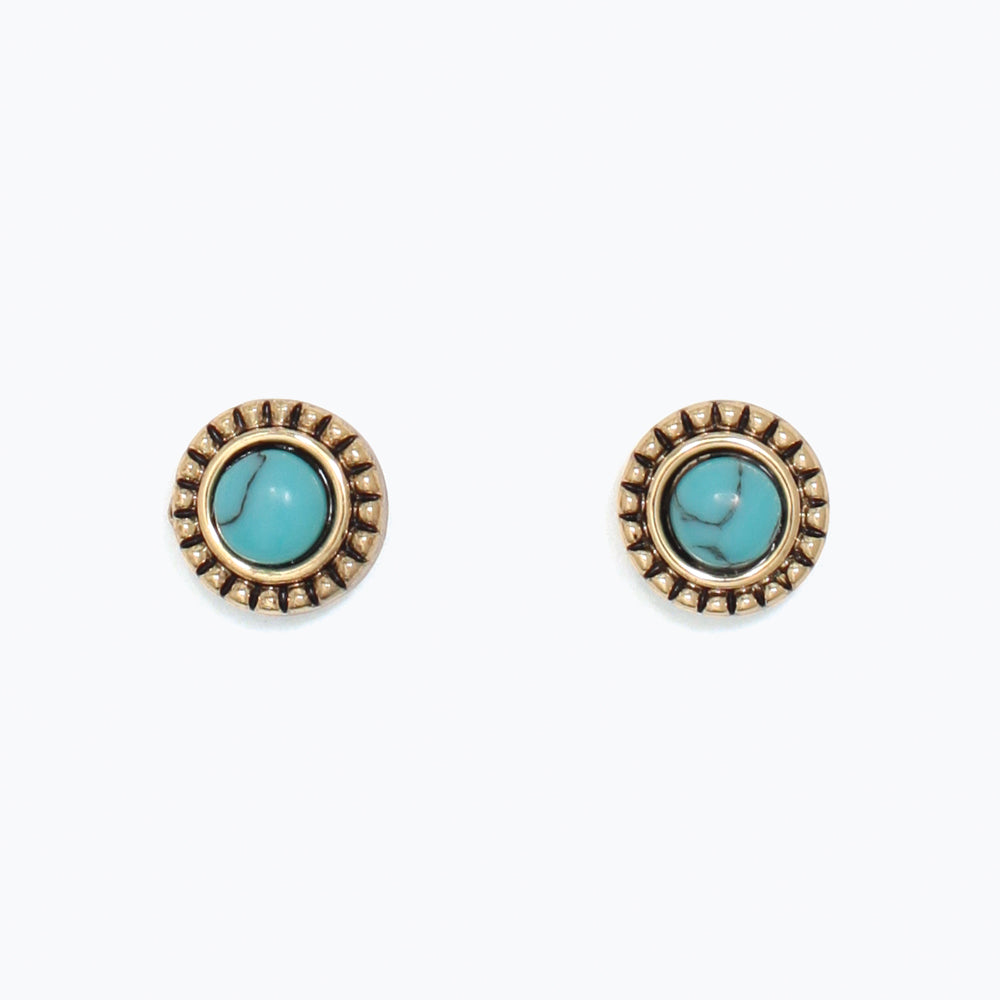 Earrings-Turquoise w Beaded Gld Fra