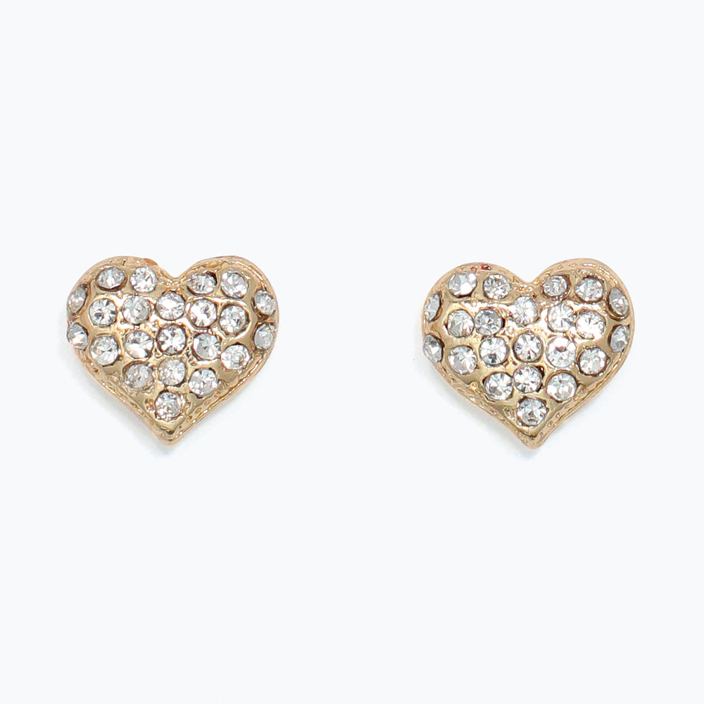 Earrings-Gold Clear Crystal Hearts