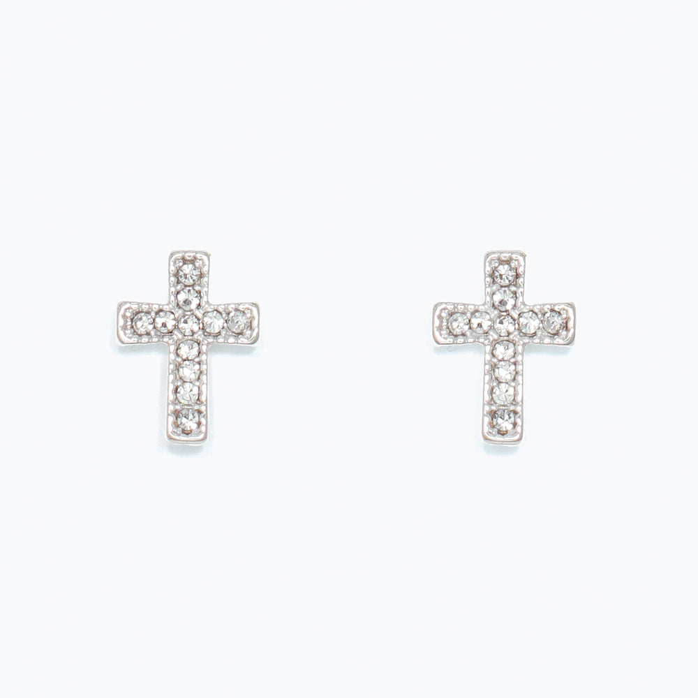 Earrings-Silver Crystal Crosses
