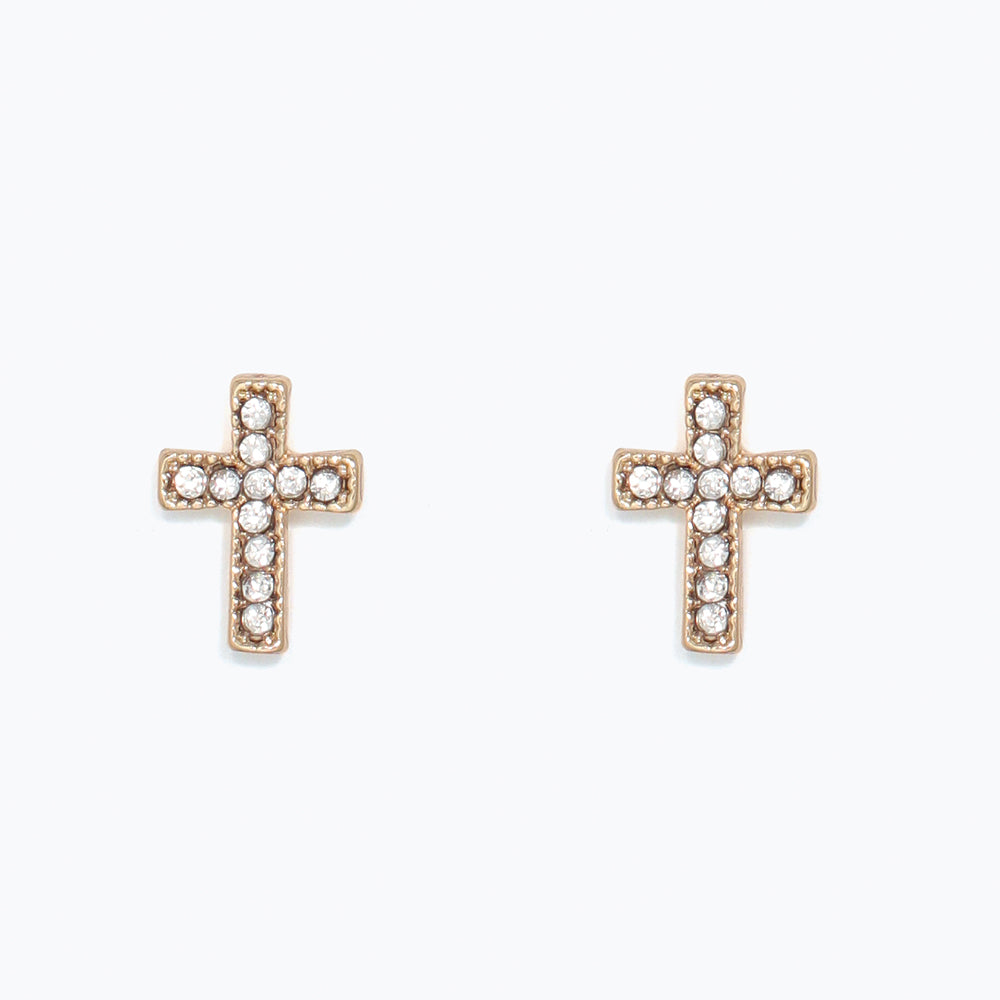 Earrings-Gold Crystal Crosses