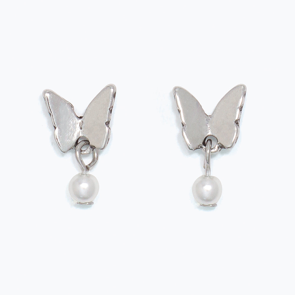 Earrings-Silver Butterflies w Pearl