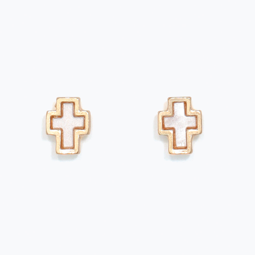 Earrings-White Cross Inlay with Gol