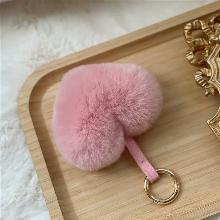 Heart Shaped Faux Mink Pandent Key Ring