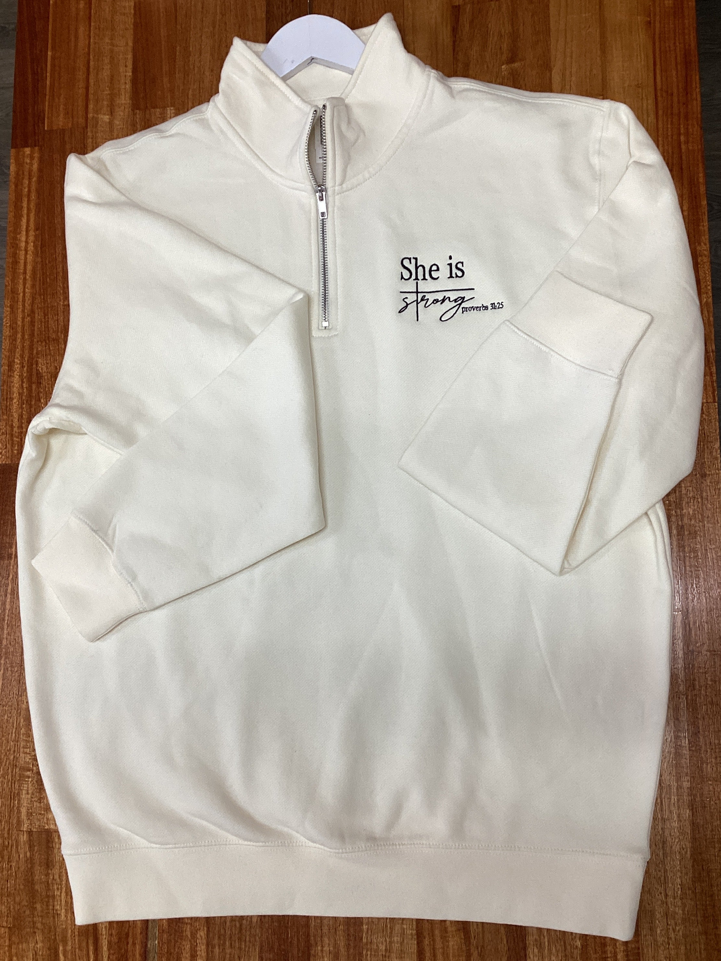 She Is Strong Embroidered 1/4 Zip Pullover