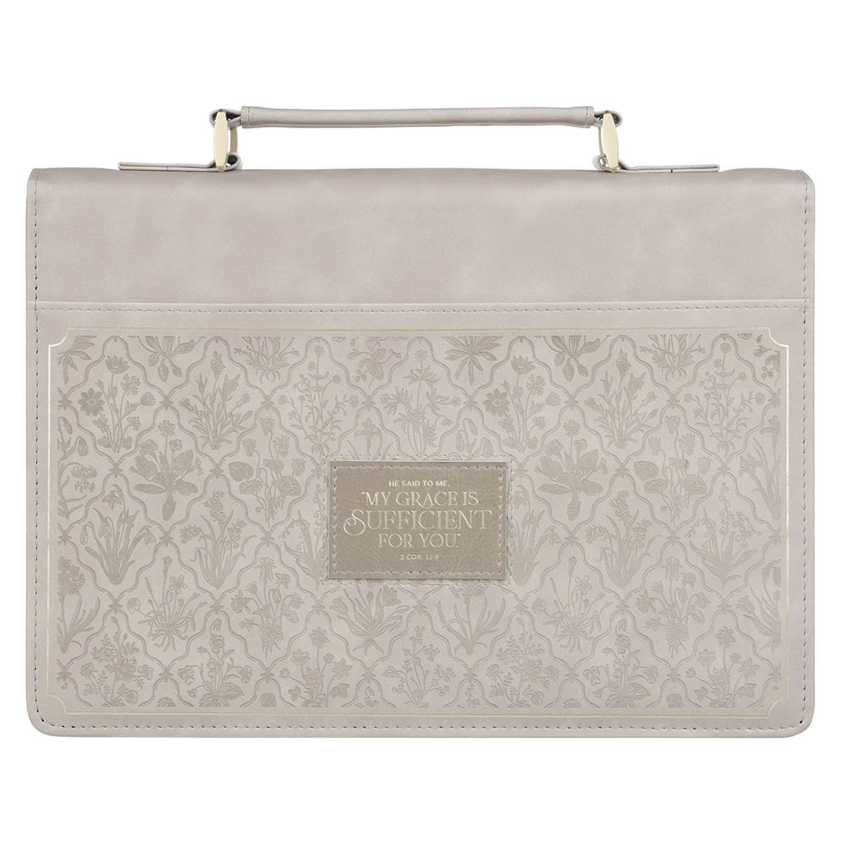 Sufficient Grace Taupe Wildflower Tapestry Faux Leather Fashion Bible Cover - 2 Corinthians 12:9