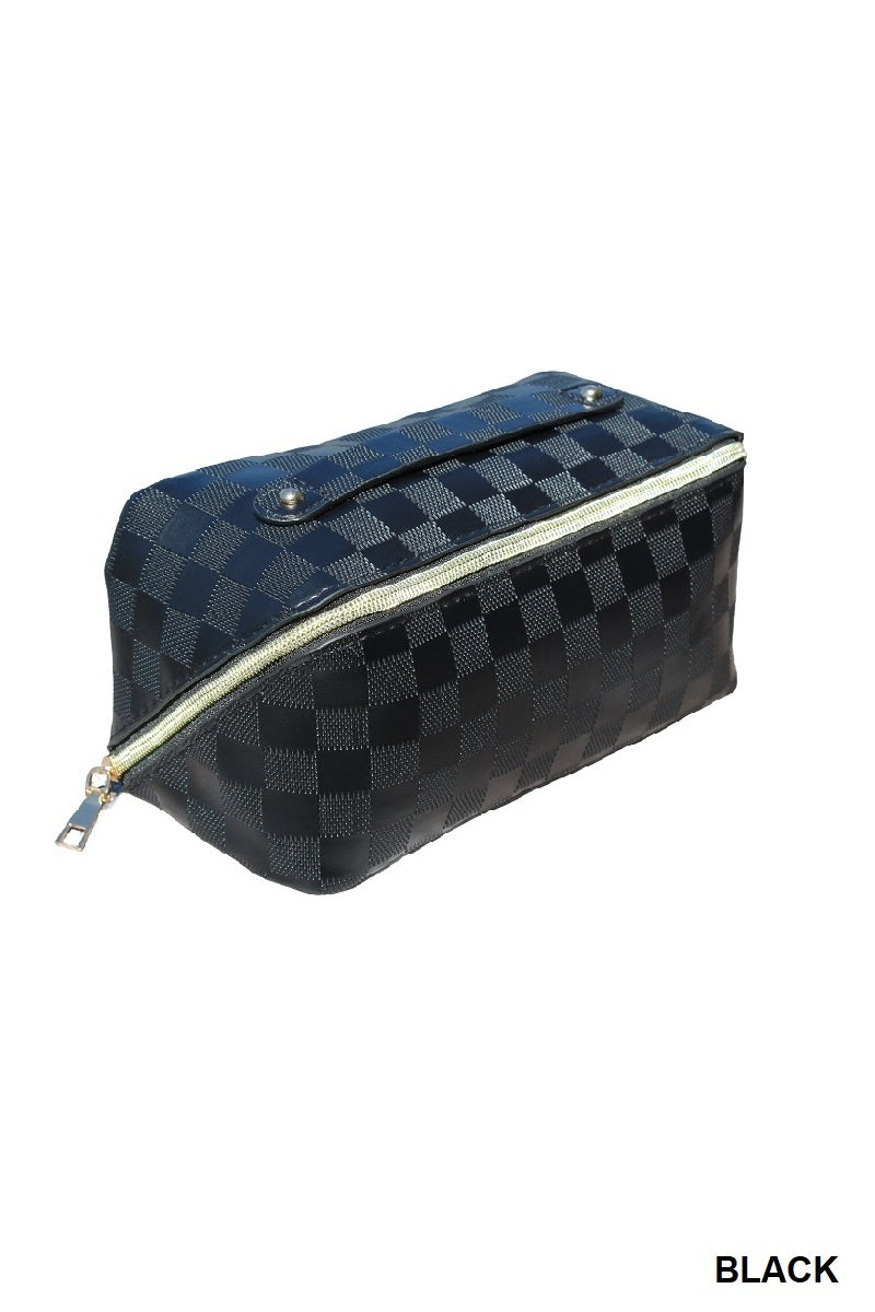 Black Stylish Checkered Cosmetic Bag