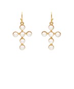 STATIONED PEARL CROSS EARRINGS
