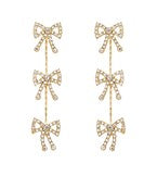 Paved 3 Bow Linear Drop Earrings