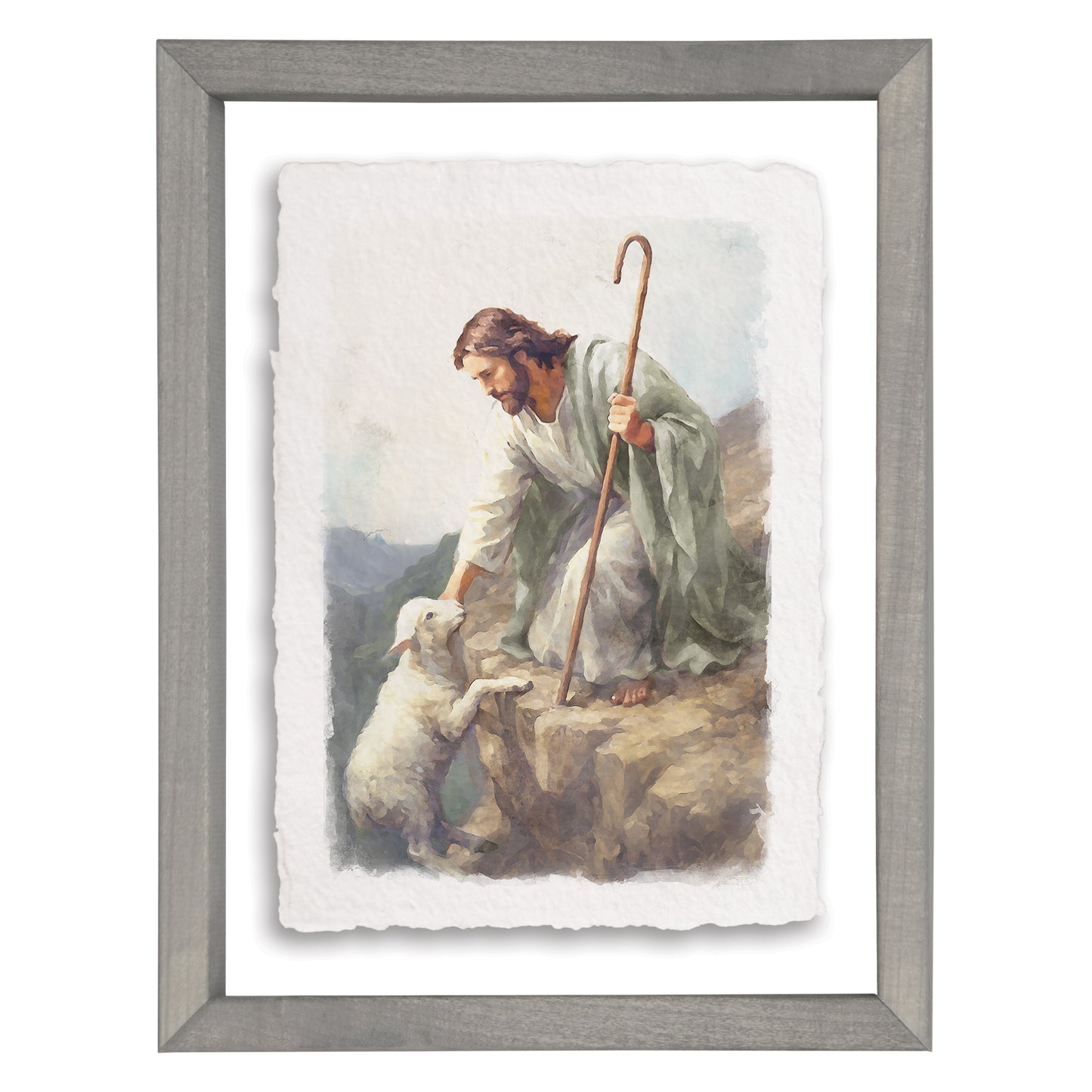 Jesus Helps the Lamb On a Cliff Wall Art 14x11