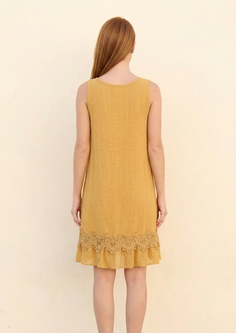 Sleeveless Dress with Lace Hem