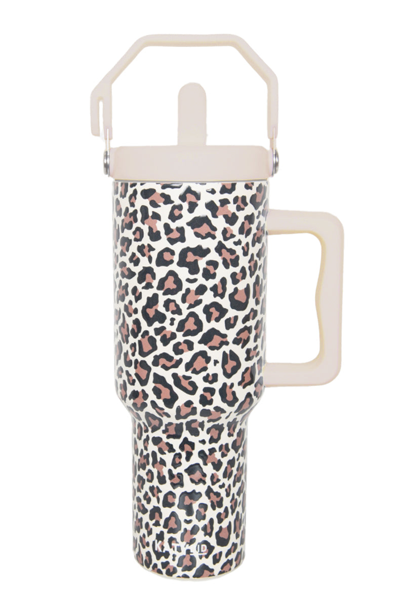 Brown Leopard Tumbler with Lid Handle