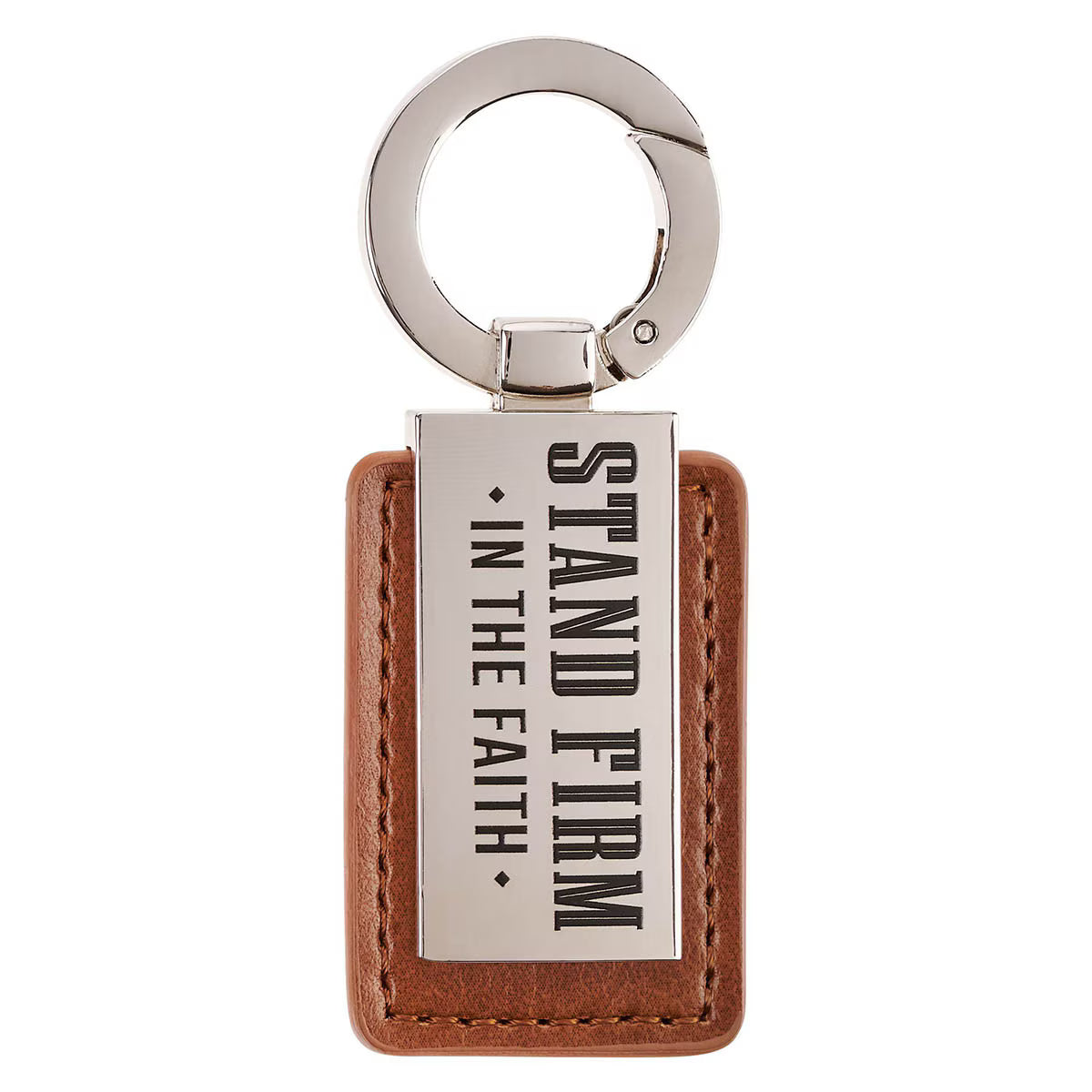 Stand Firm in the Faith Honey-brown Faux Leather and Silver Metal Keychain - 1 Corinthians 16:13