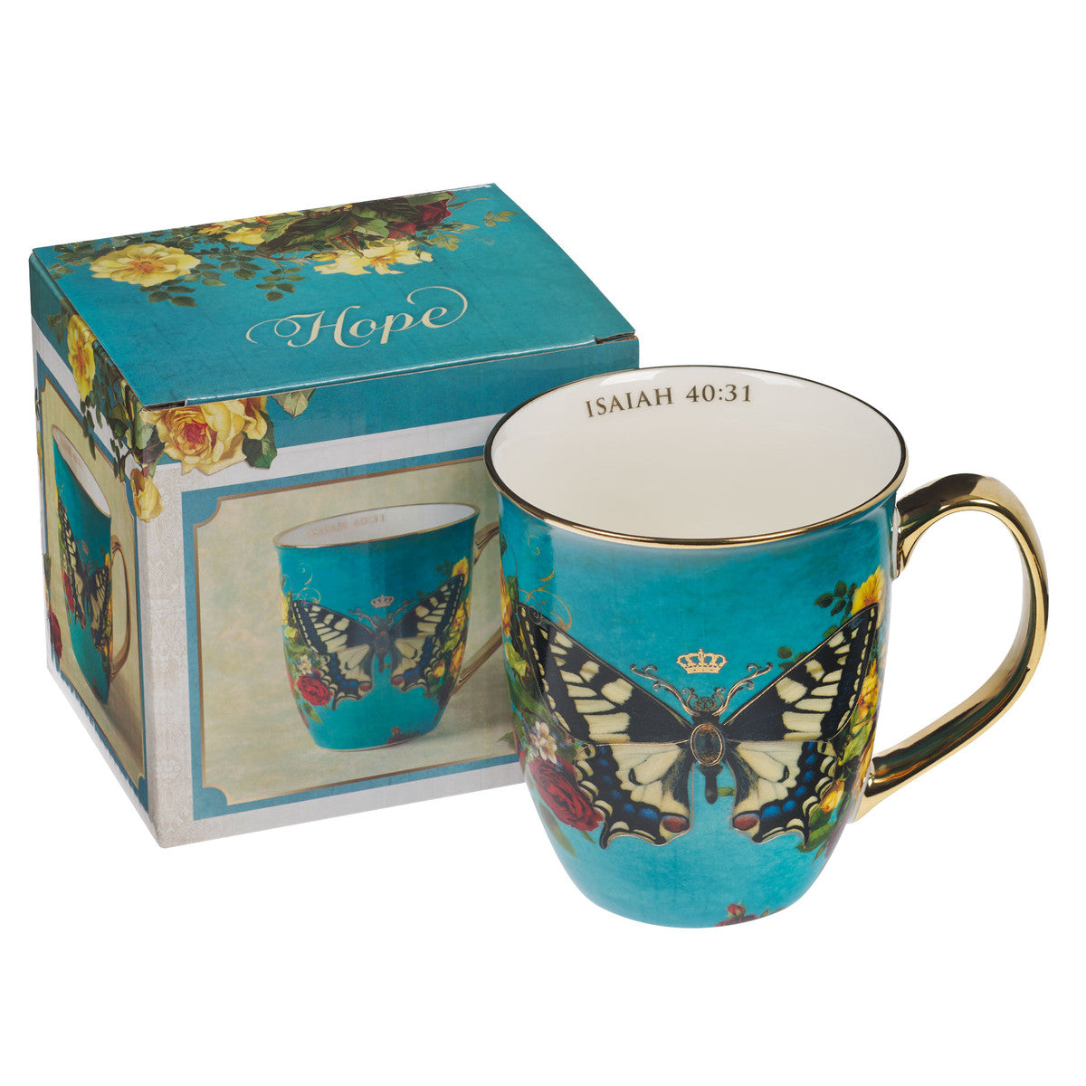Hope Teal Butterfly Ceramic Mug - Isaiah 40:31