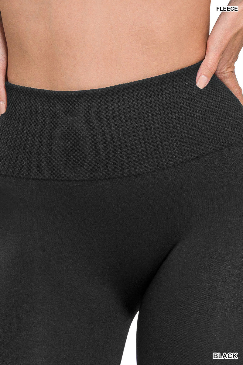 High Waist Fleece Leggings in Black S/M