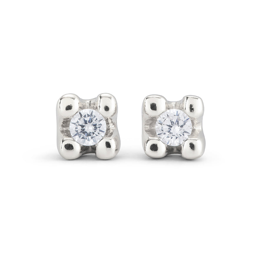 Sterling Silver Stud Earrings with White Cubic Zirconia