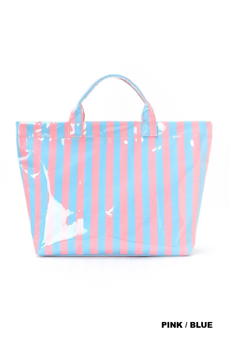 Large capacity striped pvc tote bag