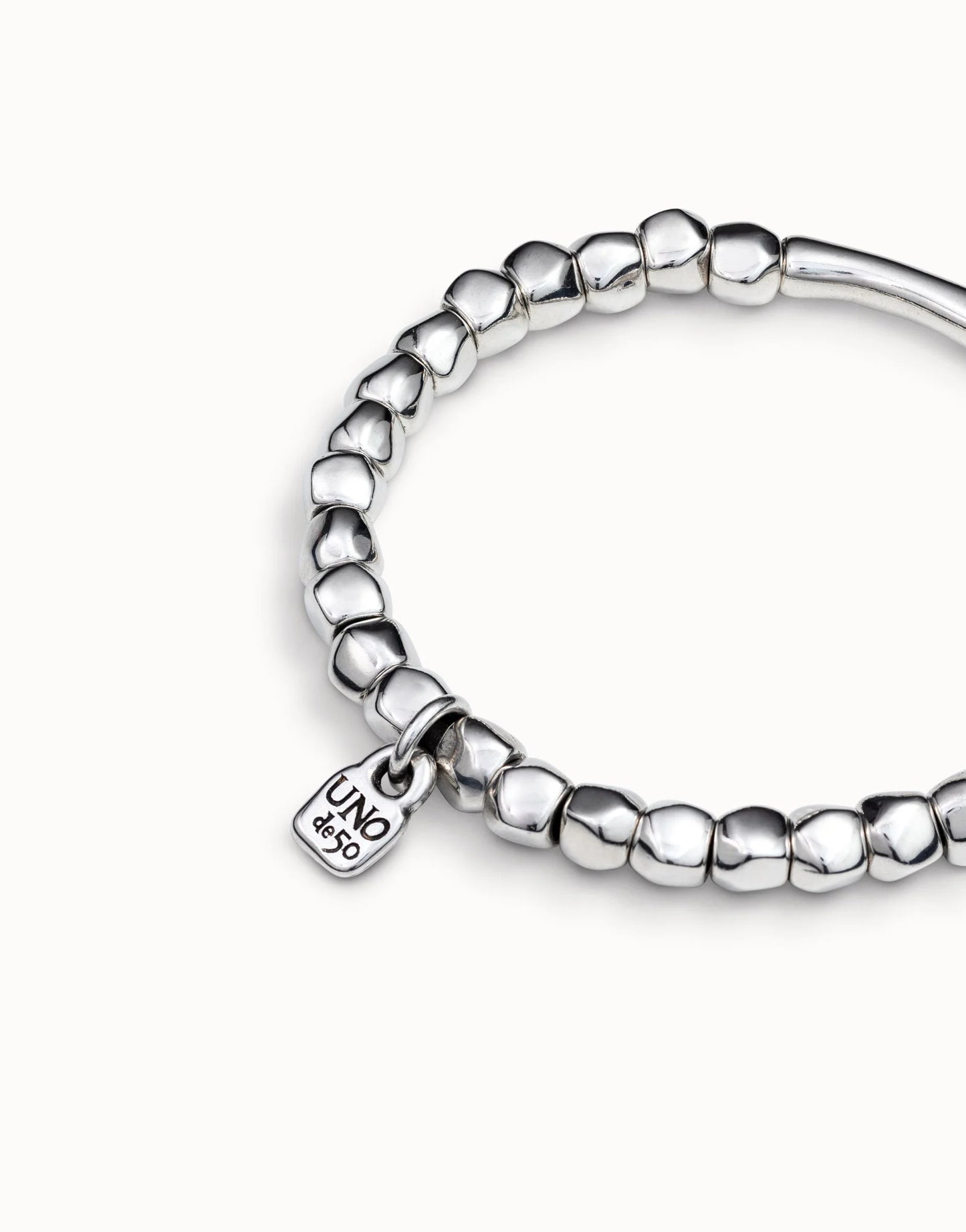 Sterling Silver Plated Beaded & Tubular Stretch Bracelet