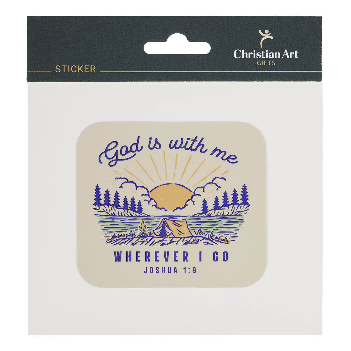 God is With Me Yellow Camping Vinyl Sticker - Joshua 1:9