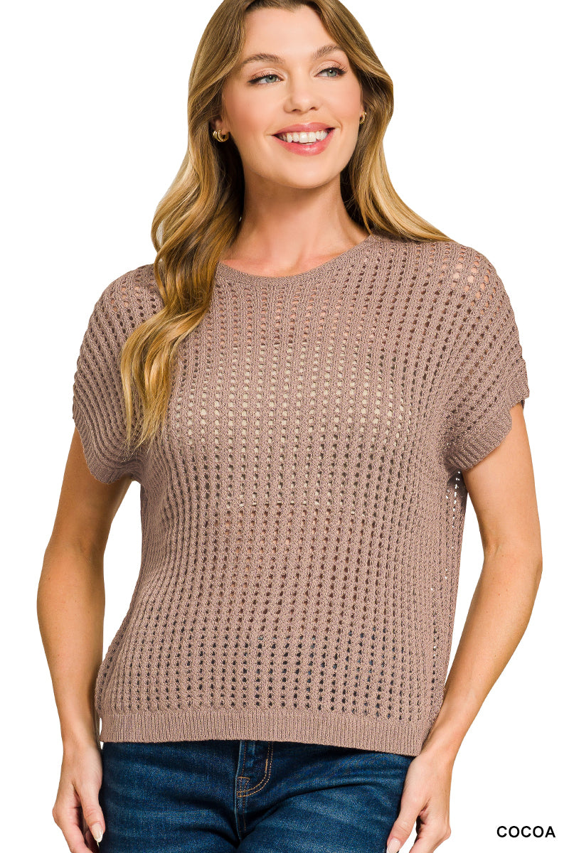 Viscose crochet knit sheer hollow sweater