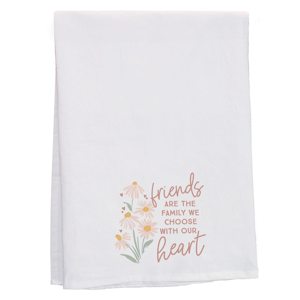 Friends Are Family Kitchen Towel with Daisies