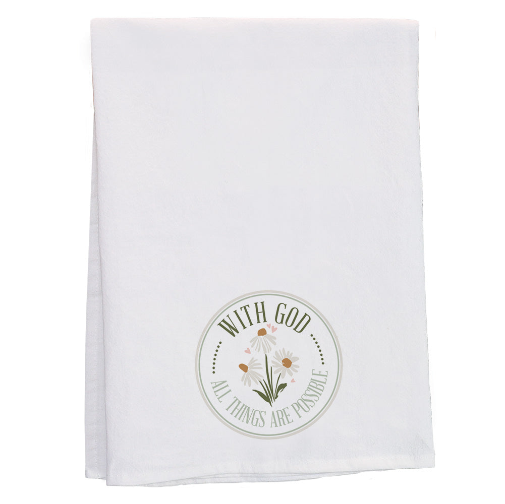 With God All Things are Possible Kitchen Towel with Daisies