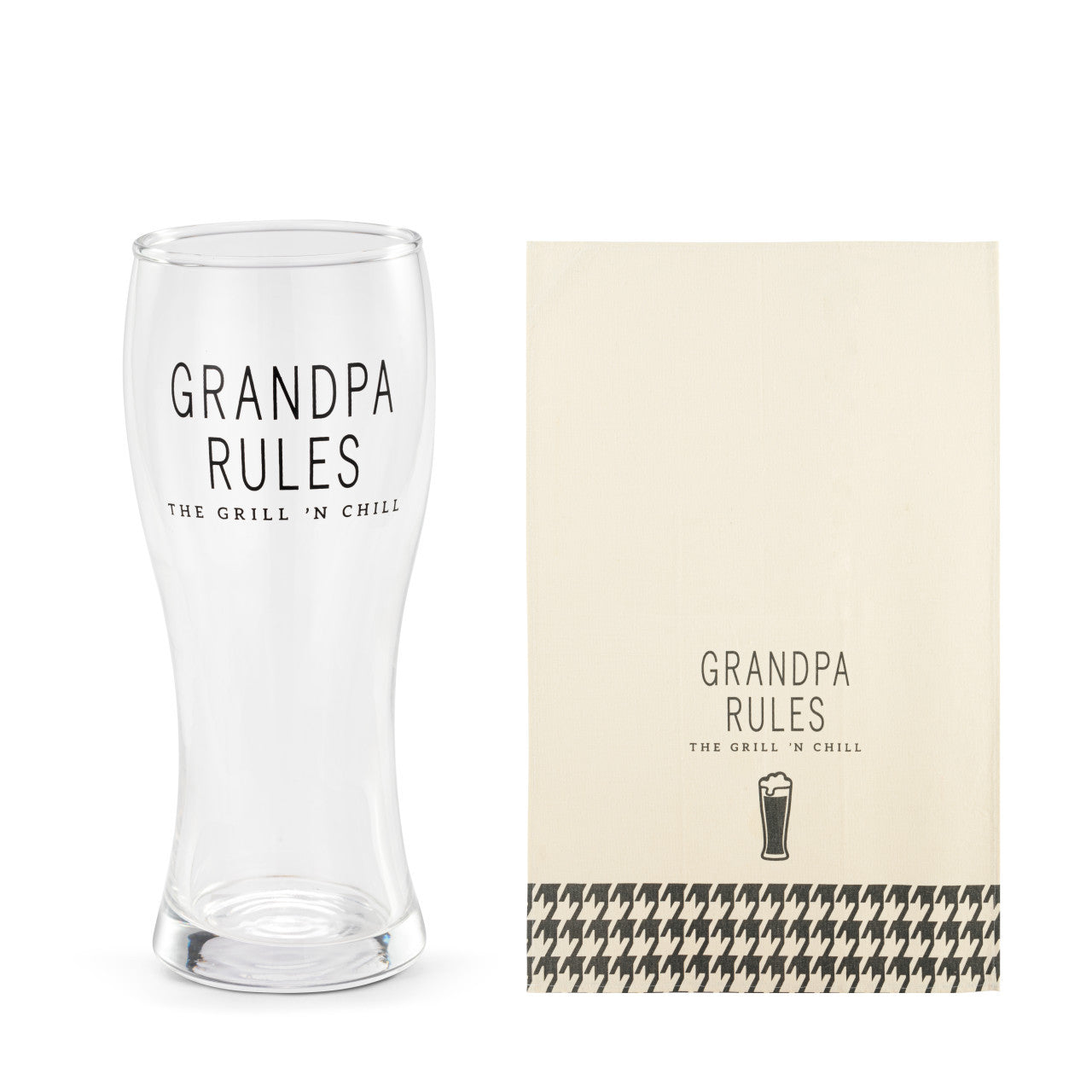 Grandpa Rules Pilsner Glass & Towel Set