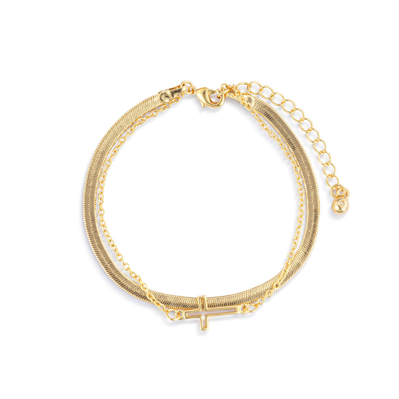 Layered Cross Gold Bracelet 6.5in