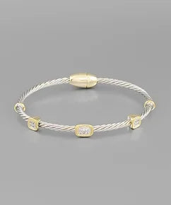 Two-Tone CZ Accent Cable Bracelet