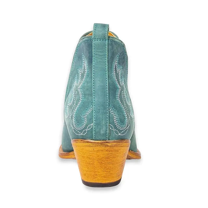 Maisie Stitched Leather Boots in Turquoise by Myra Bag