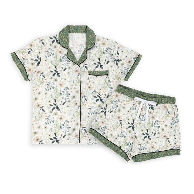 XL Short Sleeve & Shorts PJ Set-Green Floral