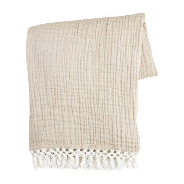 Macrame Throw Blanket with Monogram by Mud Pie
