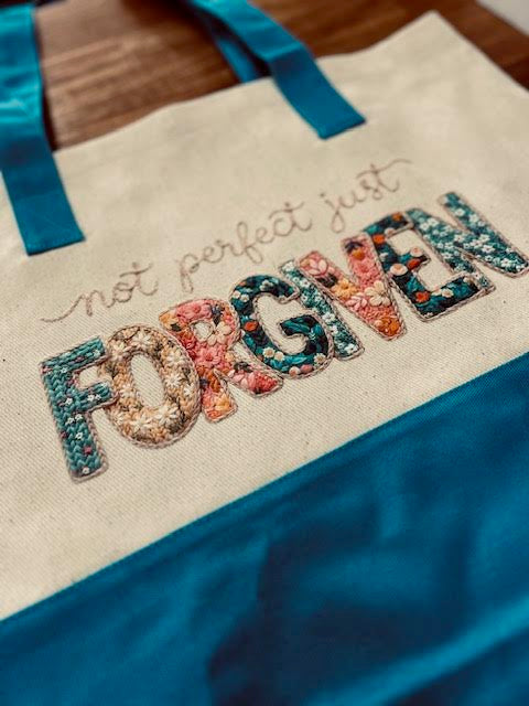 Not Perfect Turquoise & Natural Colorblock Cotton Twill Tote