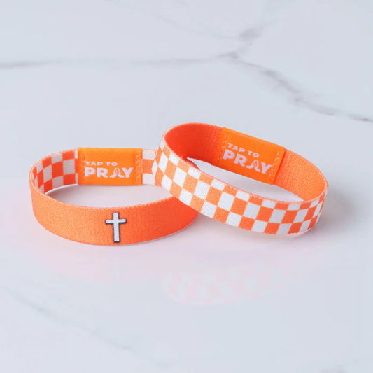 Tap To Pray™ Wristbands - Orange & White Checkers