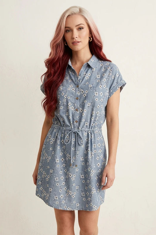 Blue Floral Shirt Dress