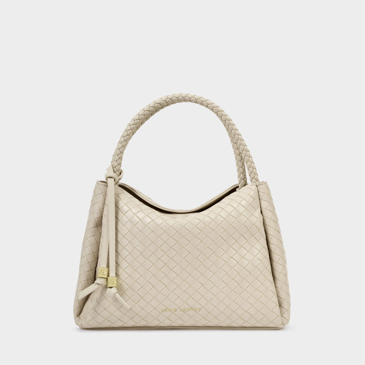 NOVA WOVEN TEXTURE TOP HANDLE BAG | Off White | 6 7/8" x 9 7/16" x 4 3/4"