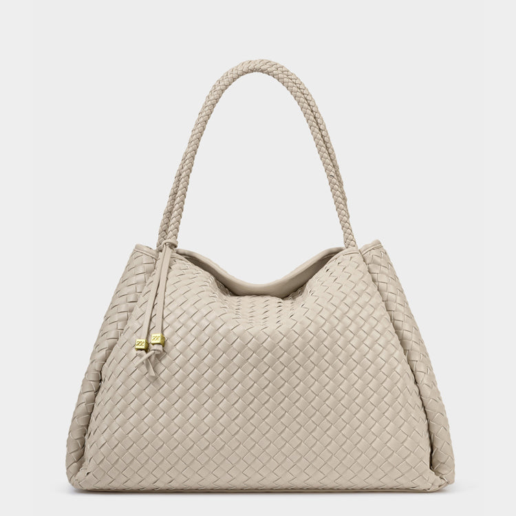 NOVA HAND WOVEN LARGE SHOULDER BAG | Oyster | 11" x 15 3/4" x 9 1/16"