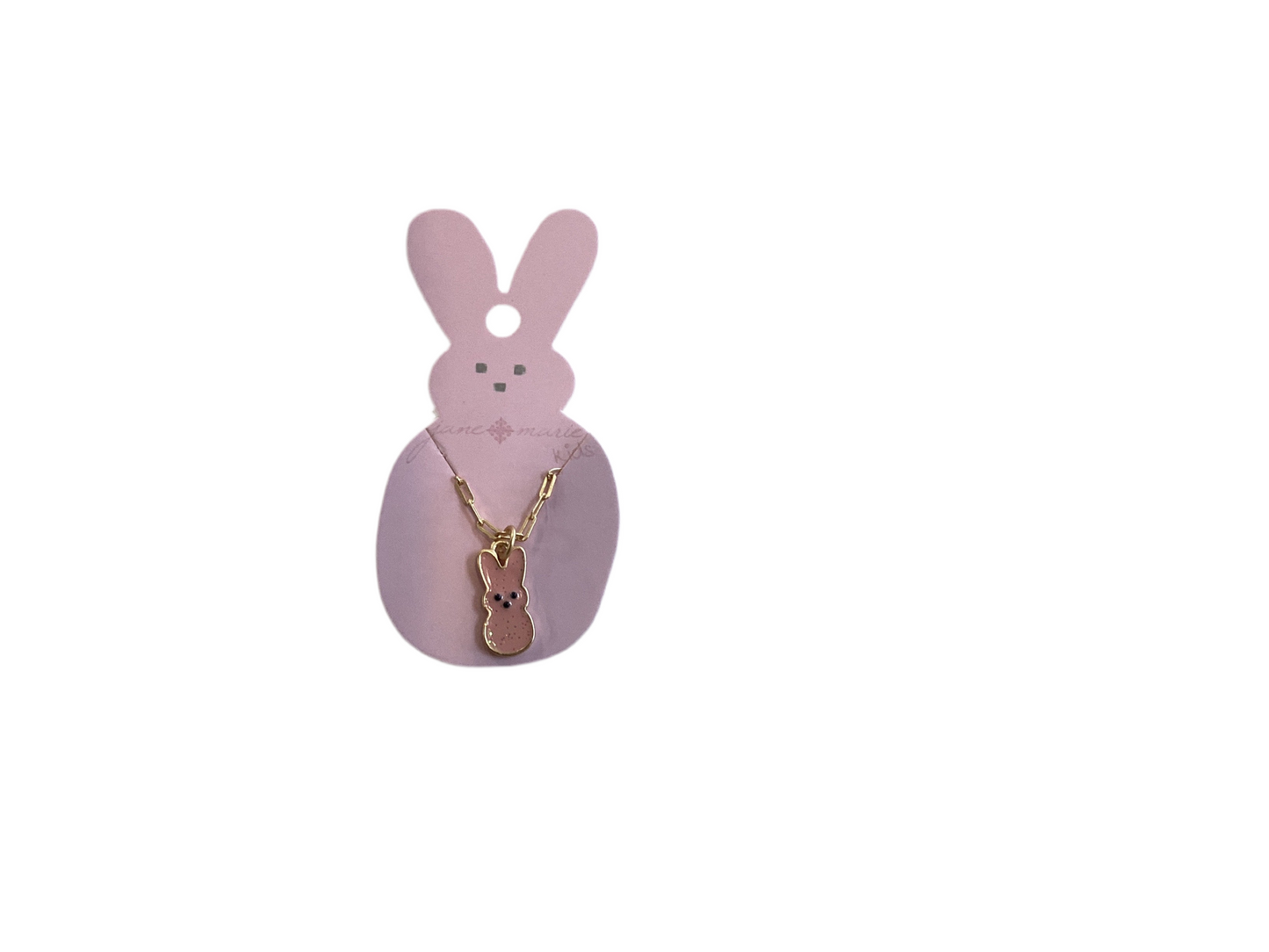 Kids Pink Glitter Enamel Bunny Necklace