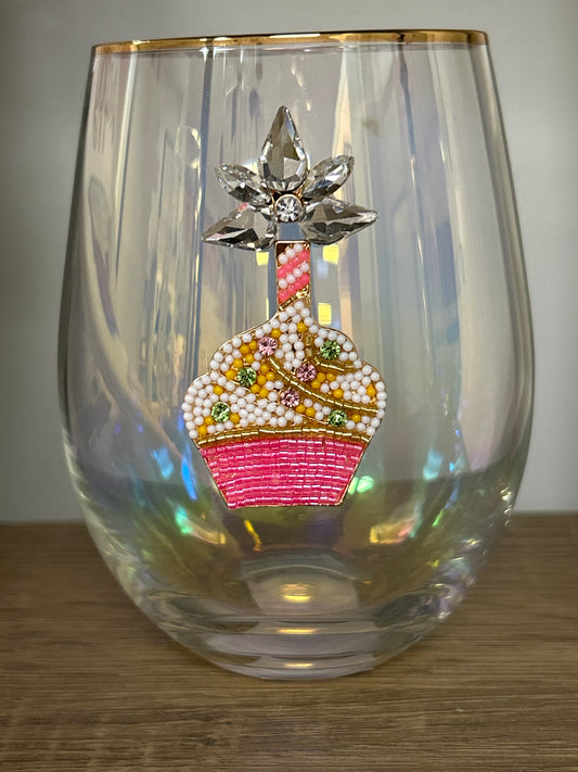 Stemless Wine Glass Beaded Cupcake