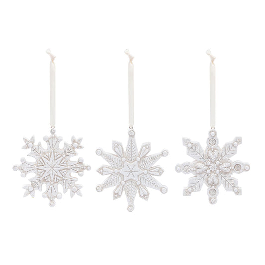 Snowflake Paper Pulp Ornaments Set of 3 - 4in