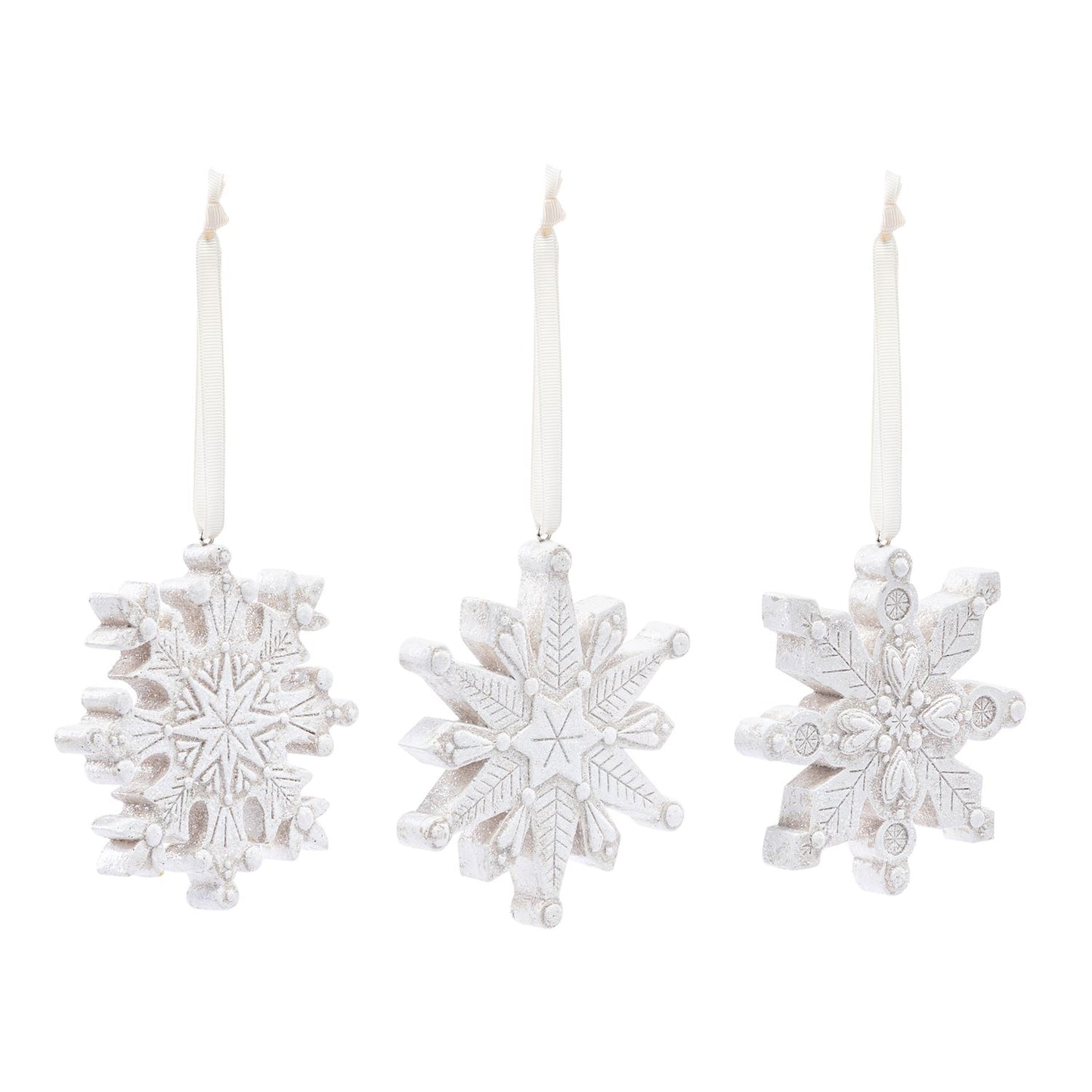 Snowflake Paper Pulp Ornaments Set of 3 - 4in
