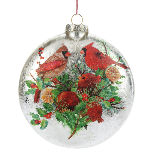 Round Sparkly Cardinal with Pomegranates Disc Ornament - 5x5in